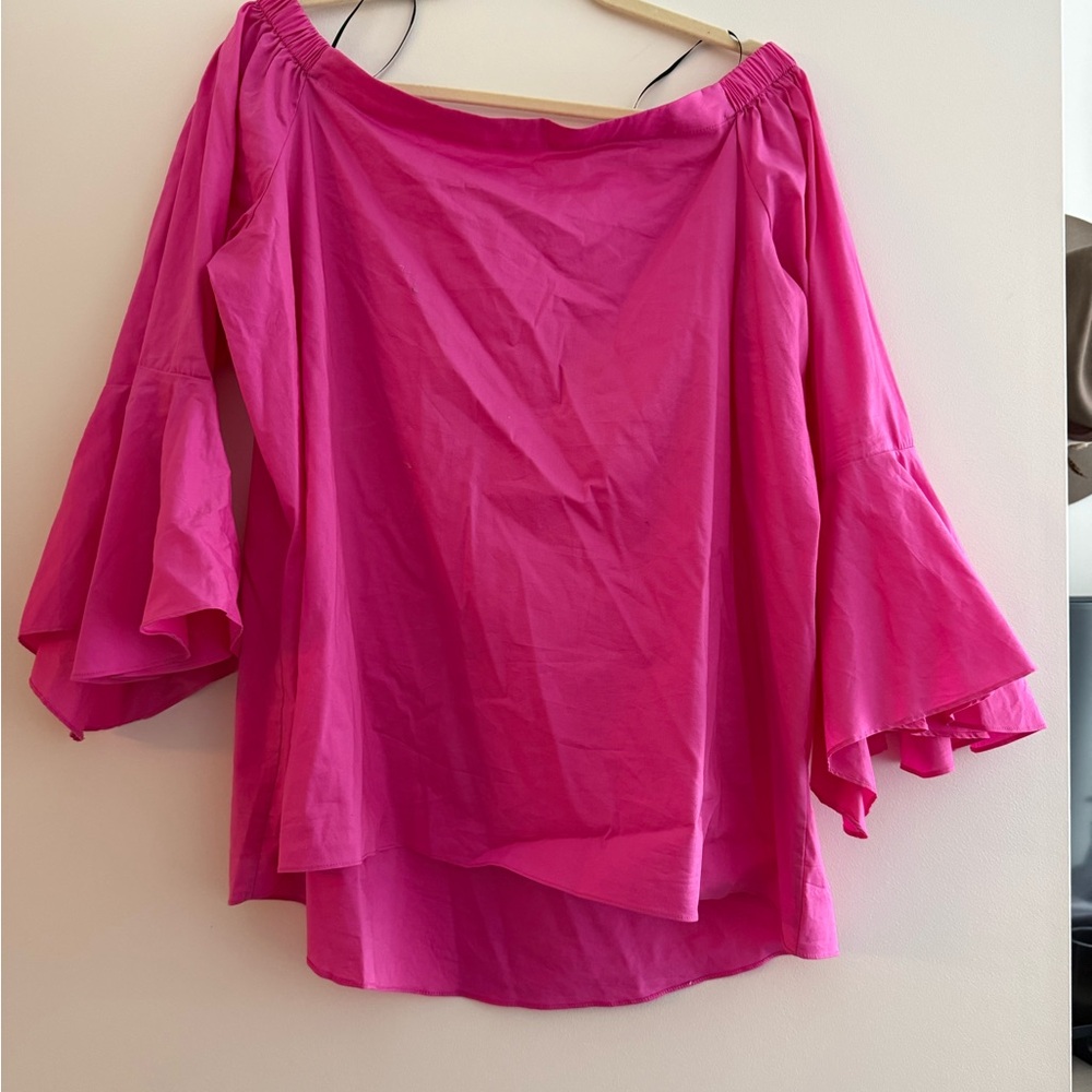Gibson Latimer Pink off shoulder Ruffled Blouse